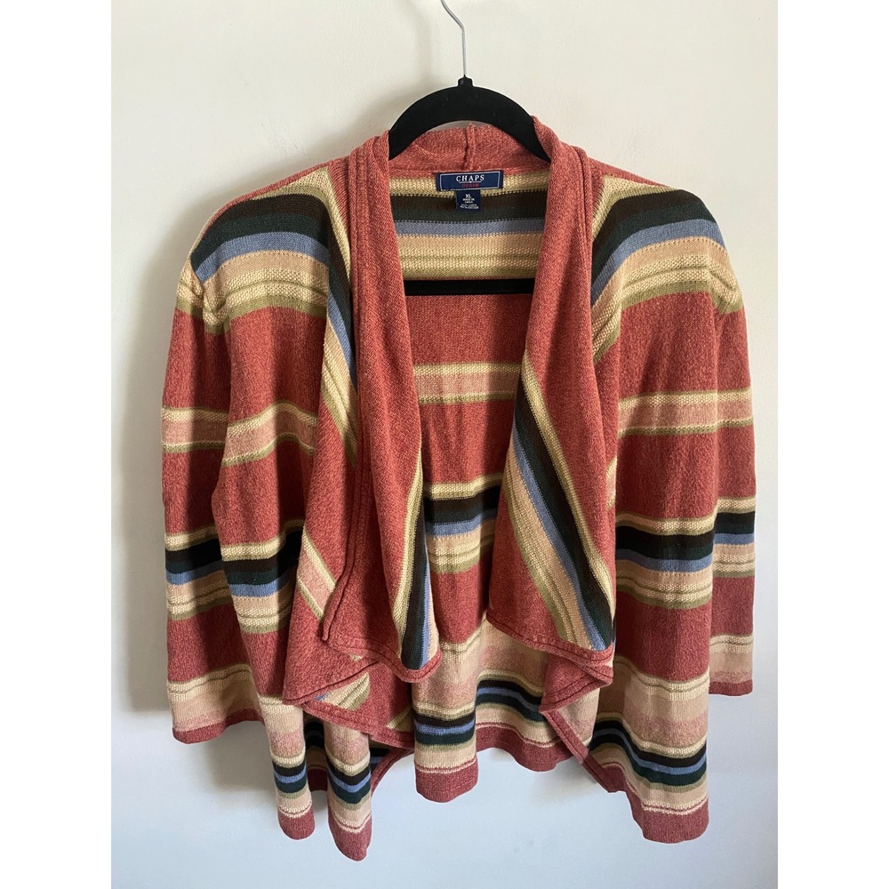 Chaps Denim Womens XL Striped Open Front Cardigan Linen Cotton Blend Boho Knit